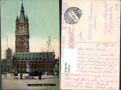 705419 Belfried Gent Gand-le-Beffroi Kirche Feldpost Soldaten Brief II Batl Res. Inf. Regt Nr 2454 9 Komp