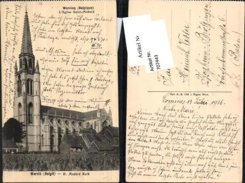 707443 Wervicq Eglise Saint Medard K.D. Feldpost Pforzheim Brötzingen