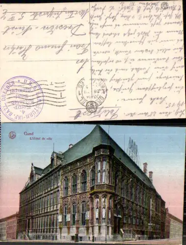 707477 Belgium Gand Gent Hotel de Ville Feldpost Landsturm Inf. Batl. Dresden