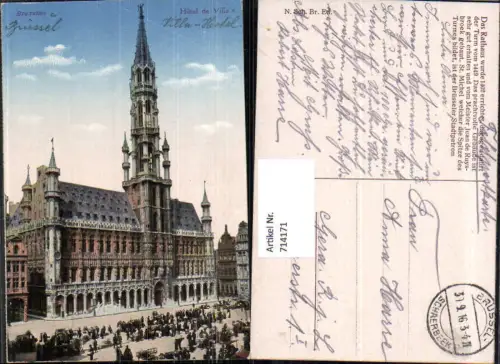 714171 Brüssel Bruxelles Hotel de Ville Feldpost Gera