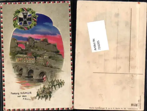 714205 tolle Präge Lithographie Festung Namur vor d. Fall Armee Patriotik Soldaten WK1