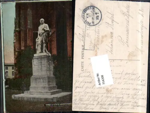 714208 Ypres Ypern Statue Van den Peereboom K.D. Feldpost Pirmasens