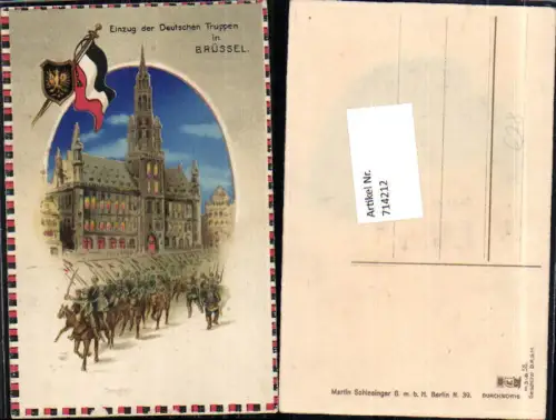 tolle Präge Lithographie Einzug Deutscher Truppen in Brüssel Bruxelles Patriotik