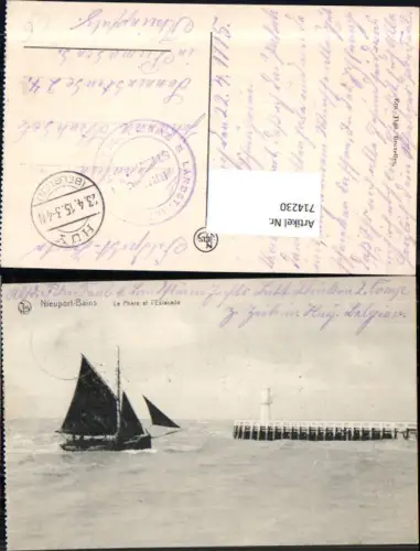 Nieuport Bains Le Phare et Estacade Segelboot Leuchtturm K.D. Feldpost Pirmasens Landsturm Zweibrücken