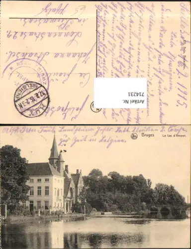 714231 Bruges Brügge Le lac Amour K.D. Feldpost Pirmasens Landsturm Inf. Zweibrücken