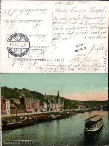 714238 Dinant La Meuse Boot Schiff K.D. Feldpost Pirmasens