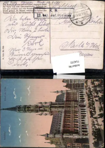 714272 Brüssel Bruxelles Hotel de Ville Rathaus Feldpost Naila bei Hof Bayern