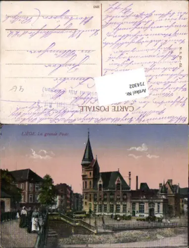 714302 Liege Lüttich la Grande Poste Postamt Feldpost Ath Belgien