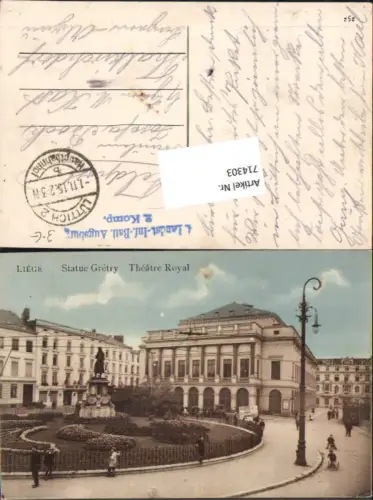 Liege Lüttich Statue Gretry Theatre Royal Theater Feldpost Thalkirchdorf