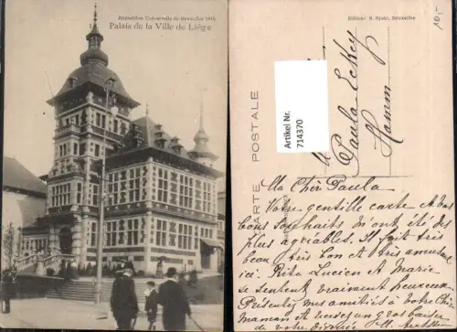 714370 Liege Lüttich Palais de la Ville de Liege Exposition de Bruxelles 1910