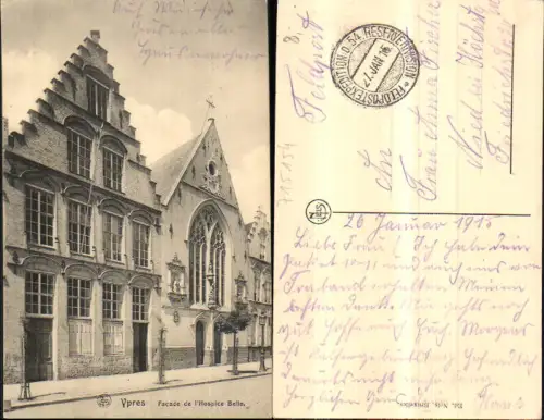 715154 Belgium Flandern Ypern Ypres Hospice Belle Feldpost Nied Höchst Frankfurt