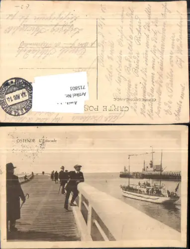 715801 Belgium Ostende Estacade Schiff Hafen Leute Feldpost Leipzig Schönefeld
