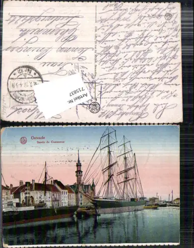715837 Belgium Ostende Bassin du Commerce Segelschiff Feldpost Chemnitz