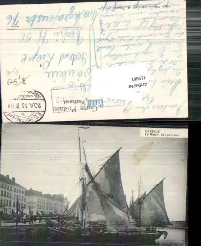 715861 Belgium Ostende Le Bassin des pecheurs Segelschiff Feldpost Berlin