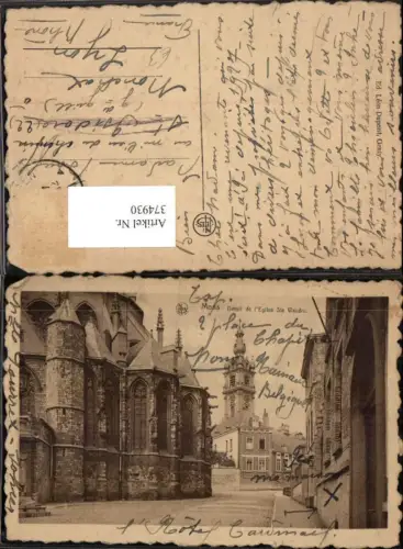 374930,Belgium Mons Detail de l'Eglise Ste Waudru Kirche Straßenansicht