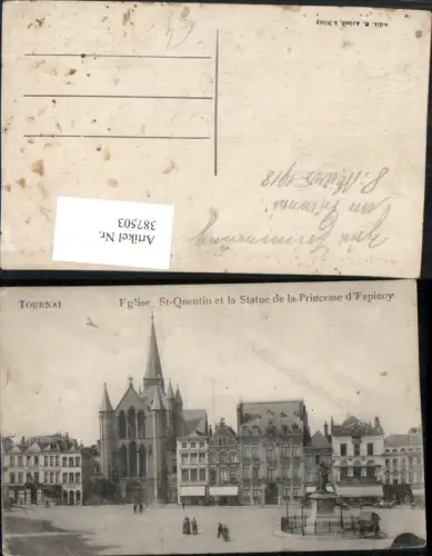 387503,Belgium Tournai Eglise St-Quentin et la Statue de la Princesse Espinoy Kirche