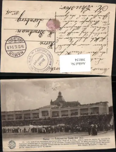 398154,Belgium Namur Tribunes ou Stade des Jeux Stadion Tribüne Feldpost Landsturm Fussartillerie