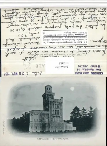 510258,Belgium Ardenne b. Namur La Tour Leopold Turm Mondschein