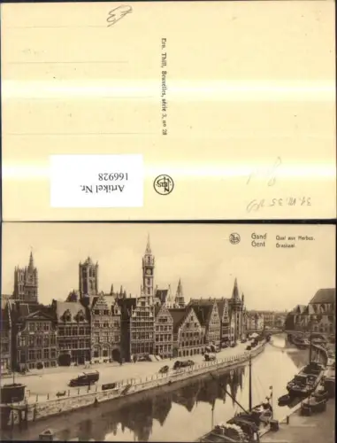 166928,Gand Gent Quai aux Herbes Graskaal Schiff Auto 1935