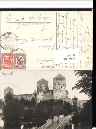 481046,Foto AK Finland Savonlinna Burg Festung Türme Brücke