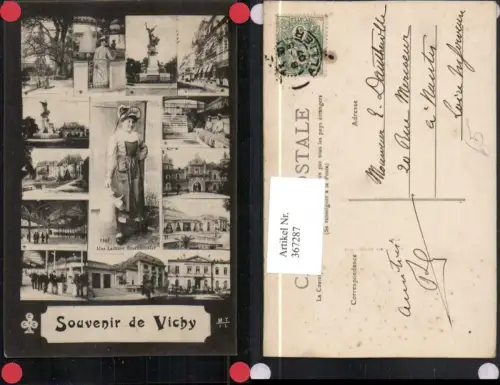 367287,Auvergne Allier Vichy Frau in Tracht Kurhaus Denkmal Mehrbildkarte