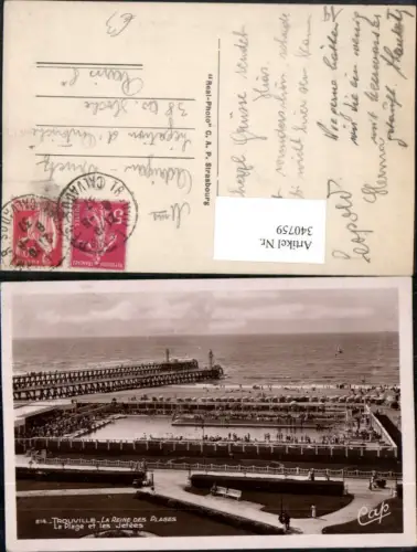 340759,Basse-Normandie Calvados Trouville La Reine des Plages La Plage et les Jetees Freibad Strand