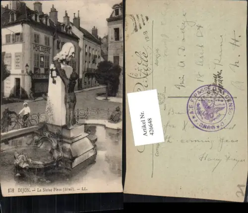 426648,Burgund Cote-Or Dijon La Statue Piron Brunnen