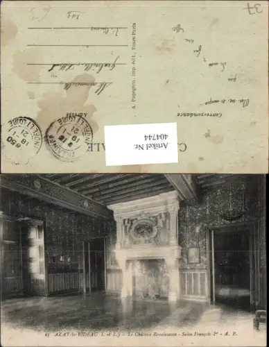 404744,Centre Indre-et-Loire Azay-le-Rideau Le Chateau Renaissance Salon Francois Kamin