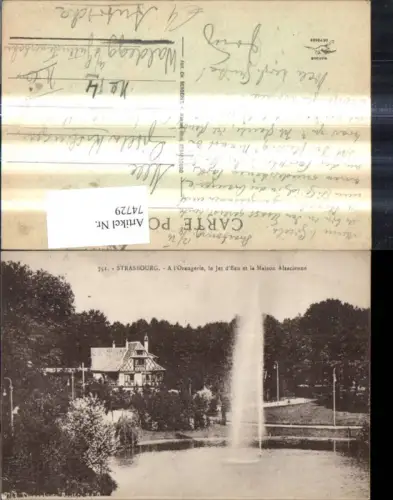 74729,Strasbourg Strassburg i. Elsass Straßburg A l Orangerie le Jet d Eau et la Maison Alsacienne Springbrunnen Brunne