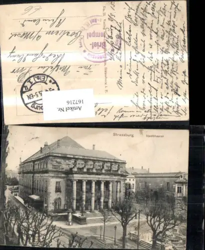 167216,Strassburg Stadttheater Litfaßsäule Brunnen 1915