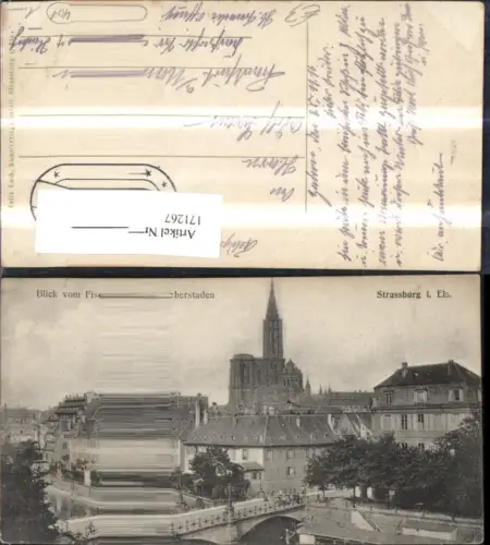 171267,Strassburg i. Elsass Blick v. Fischerstaden Brücke Kirche 1916