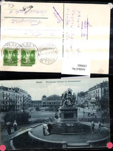 199985,Basel Strassburger Denkmal m. Bundesbahnhof Bahnhof