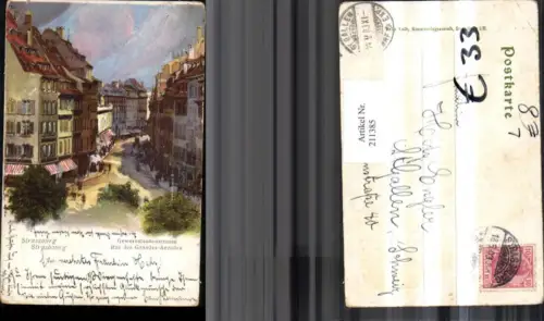 211385,Litho AK Strassburg Gewerbslaubenstraße Straßenansicht