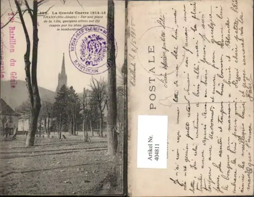 404811,Elsass Haut-Rhin Thann Sur une place de la Ville Zerstörung Bäume