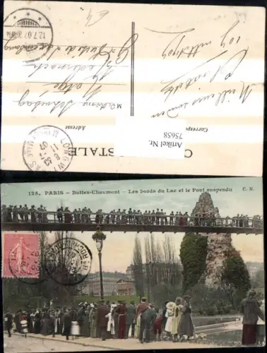 75658,Paris Buttes Chaumont Les bords du Lac et Le Pont suspendu Brücke