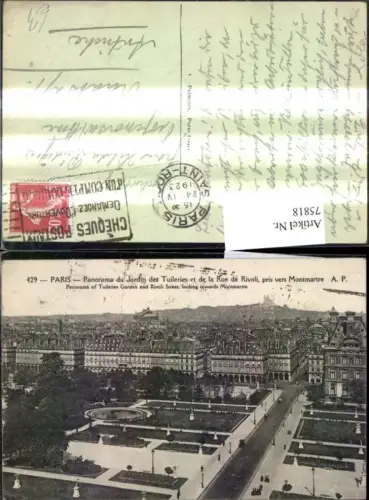 75818,Paris Panorama du Jardin des Tuileries et de la Rue de Rivoli pris vers Montmarrtre