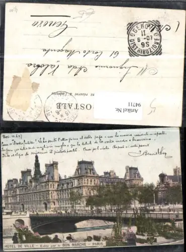 94711,Paris Hotel de Ville Ansicht m. Brücke 1907