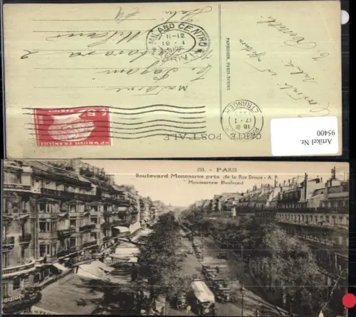 95400,Paris Boulevard Montmartre pris de la Rue Drouot Strassenansicht Autobus Automobil 1925