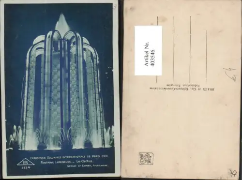 403546,Ile-de-France Paris Exposition Coloniale Internationale 1931 Fontaine Lumineuse Le Cactus