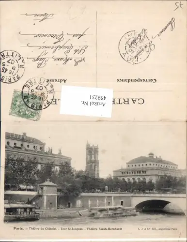 459231,Ile-de France Paris Theatre du Chatelet Tour St Jacques Schiff Brücke