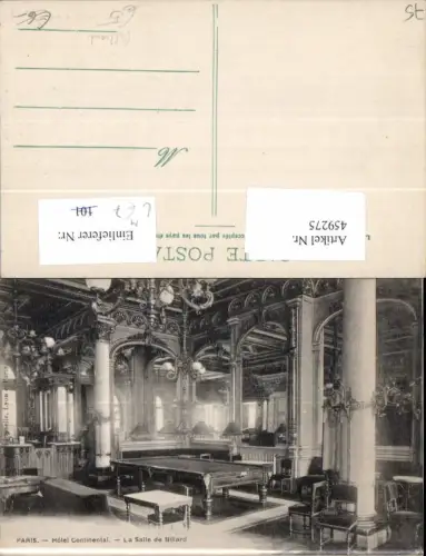 459275,Ile-de France Paris Hotel Continental La Salle de Billard Billardtisch