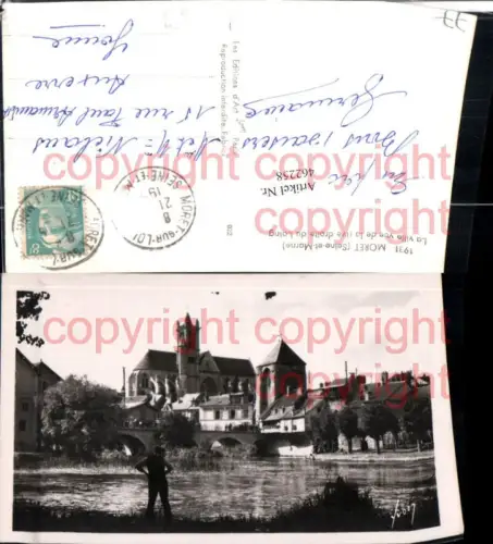 462258,Ile-de-France Seine-et-Marne Moret Teilansicht Fluss Brücke Kirche