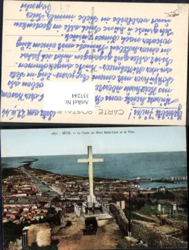 337244,Languedoc-Roussillon Herault Sete La Croix du Mont Saint Clair et la Ville Kreuz Stadt i. Hintergrund