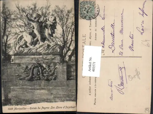 403571,Languedoc-Roussillon Herault Montpellier Entree du Peyrou Les Lions Injalbert Statue