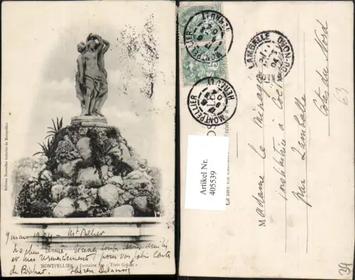 405539,Languedoc-Roussillon Herault Montpellier Fontaine des Trois Graces Brunnen Statue