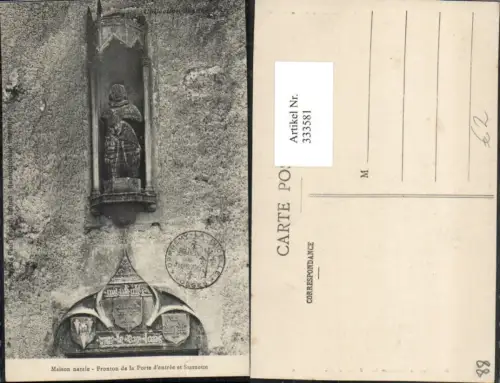 333581,Lothringen Vosges Domremy Maison natale Fronton de la Pote de'entree et Statuette Detail