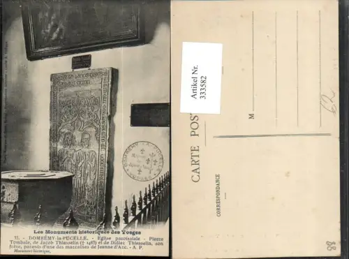 333582,Lothringen Vosges Domremy-la-Pucelle Eglise paroissiale Pierre Tombale Grabmal