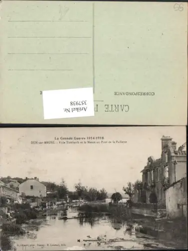 357938,Lothringen Meuse Dun-sur-Meuse Villa Thiebault et la Meuse au Pont de la Paillette Zerstörung