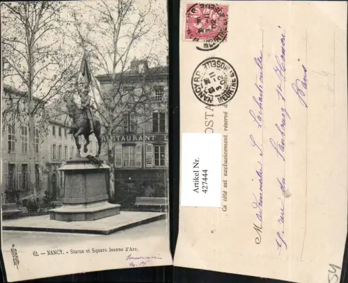 427444,Lothringen Meurthe-et-Moselle Nancy Statue et Square Jeanne d'Arc Denkmal