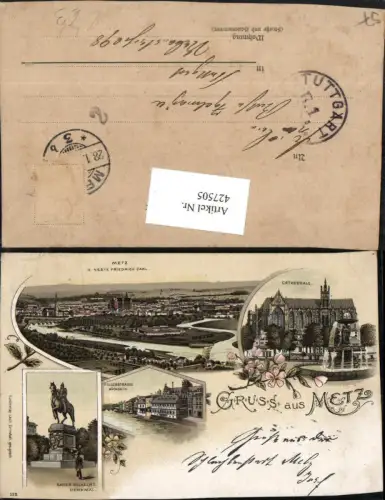 427505,Litho Lothringen Moselle Gruß aus Metz Totale Kirche Denkmal Mehrbildkarte